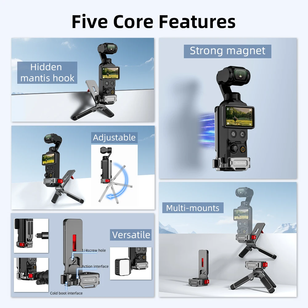 Flymile Stativ für DJI Pocket 4 4P 3 Zubehör Magnetisches Schnellverschluss-Stativ Metall Klappbarer Griff mit Verstecktem Haken – Detail 2