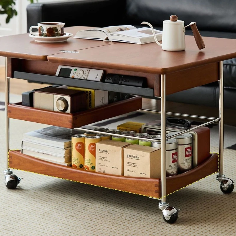 

Medieval mobile antique solid wood coffee table folding household