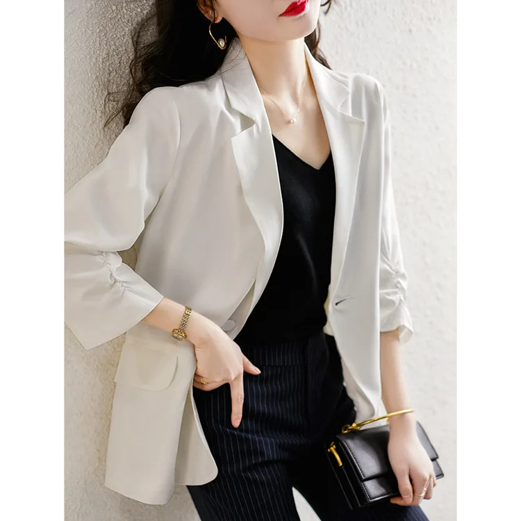 Birdsky, Women Blazer office lady outwear western suit jacket Top 18MM 100% natural mulberry silk 3 solid colors, S-538