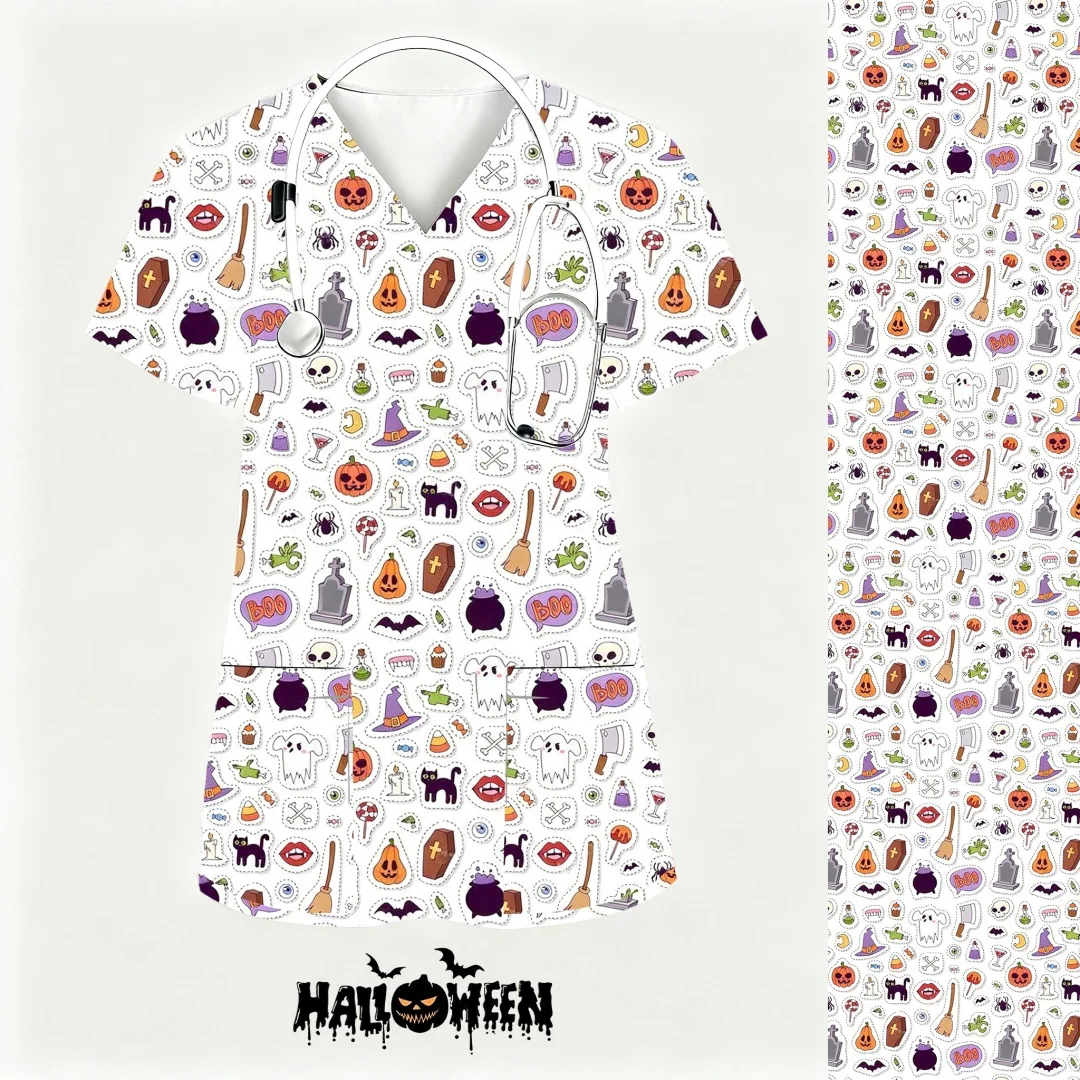 المئزر السريري امرأة العمل موحدة طباعة المجمدة قصيرة الأكمام الخامس الرقبة القمم ممرضة موحدة امرأة ممرضة موحدة ملابس العمل