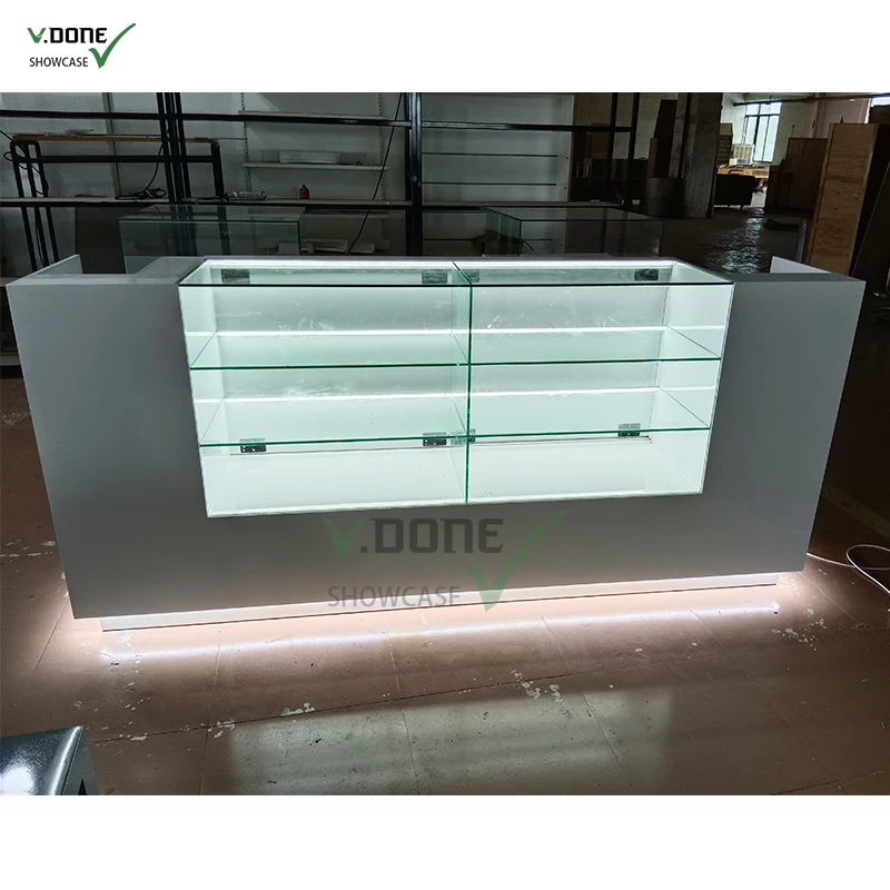 customized.Modern Commercial Display Counter Cases Smoke Shop Wooden Tempered Glass Showcase Dispensary Furniture Store