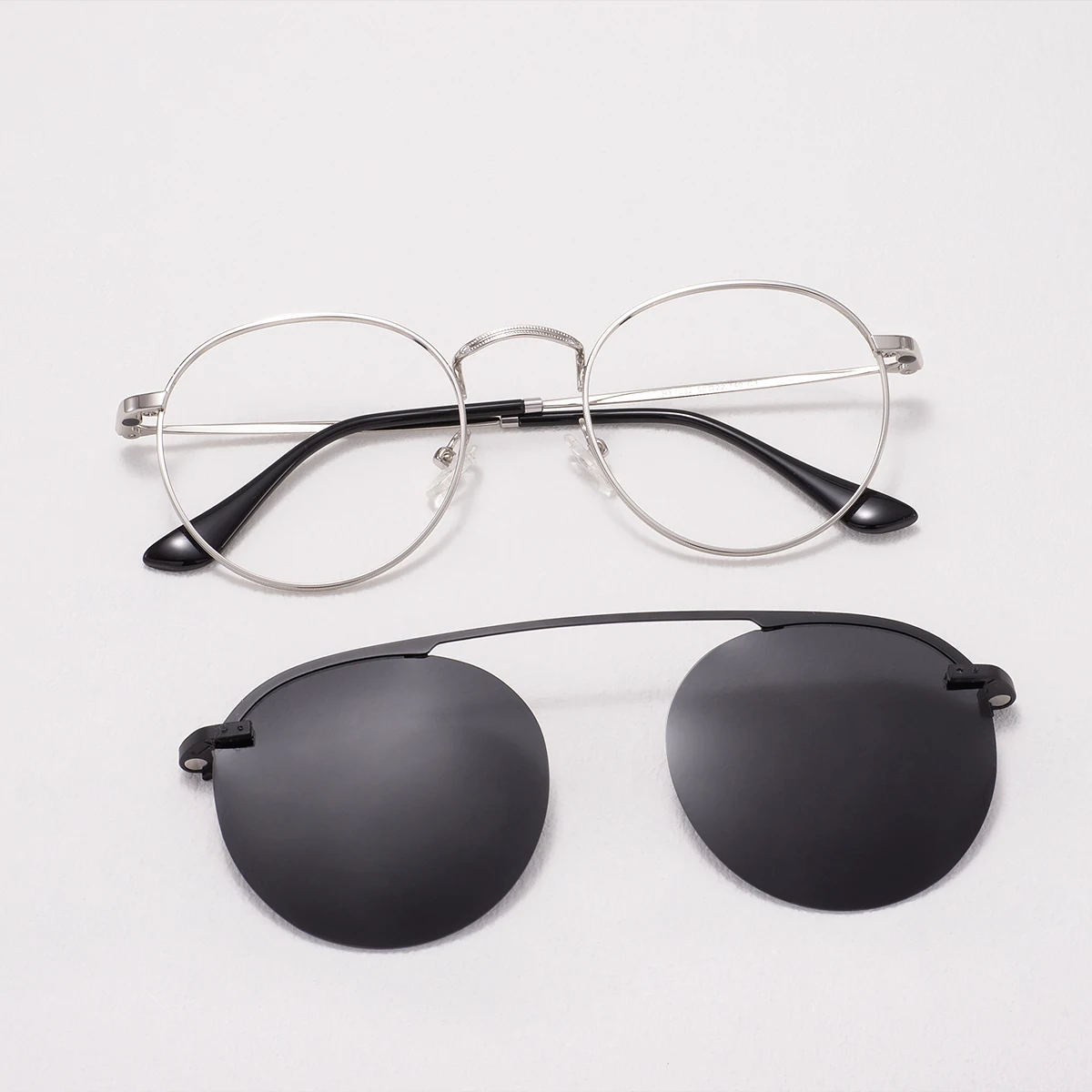 Stylish Men And Women Spectacle Metal Round Medium Size Glasses Frames With Polarized Magnetic Clip On For Prescription Lenses