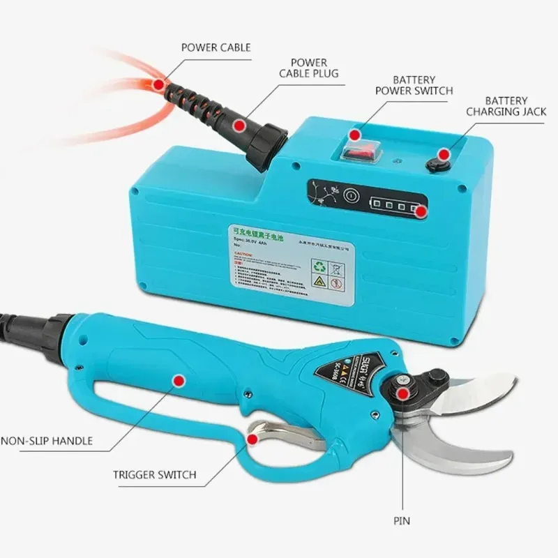 36V 4Ah 144Wh Electric Pruner Max 4cm Cut Lithium Pruning Shears For Fruit Tree Landscaping