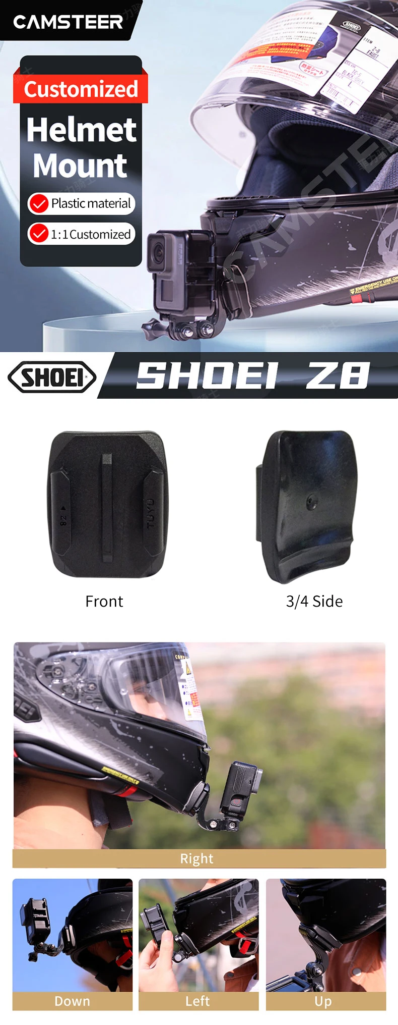 Motorrad Maßgeschneiderte Helm Kinn Halterung für HJC Shoei X14 NXR RF1400 Agv Arai Für GoPro 13 12 11 Insta360 Ace Pro2 X4 X3 DJI 5Pro – Detail 4