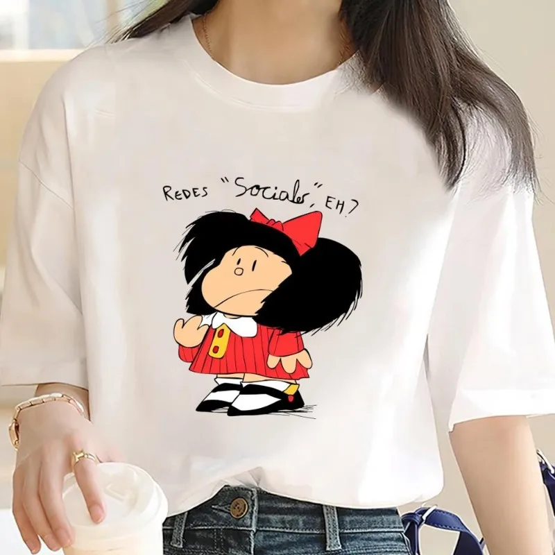 Cartoon Mafalda Cute T Shirt Men Couple Combination Women Clothes Short Sleeve Collar Fashion Cotto