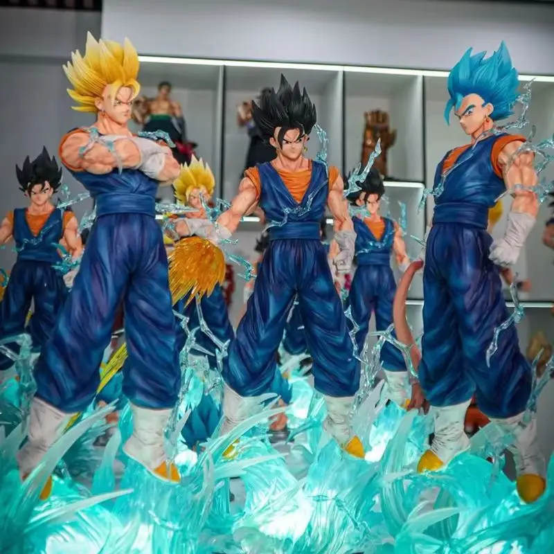 Jt brinquedos dragon ball z jt estátua 38cm/14.96 polegada vegetto figura 3 cabeças substituir super saiyan figuras de ação coleção modelo presente