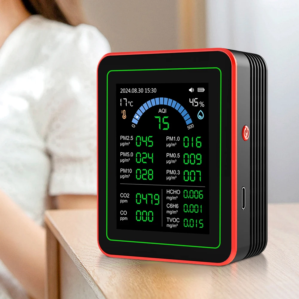 18 In 1 Portable Air Quality Tester Sensors Detect CO2 PM2.5/PM10 HCHO TVOC TFT Display Air Quality Meter for Home Office School