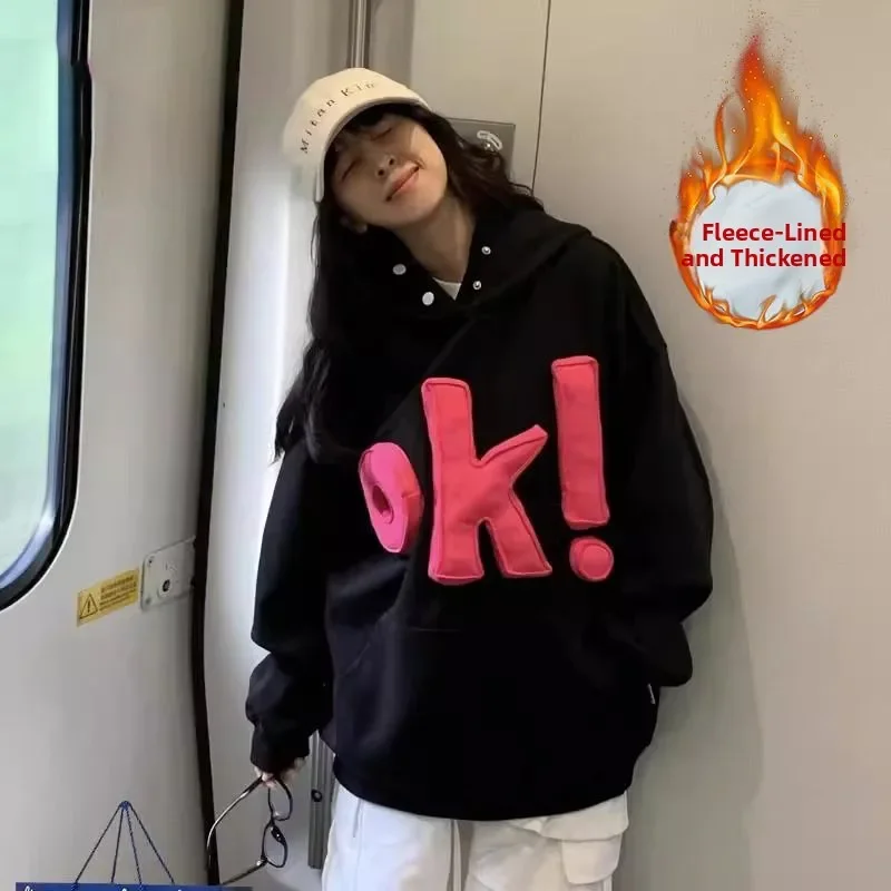 American Style Letter Print Loose Fit Cotton Polyester Blend Comfortable Casual Wear Couples Oversized Hoodie Sweatshirt