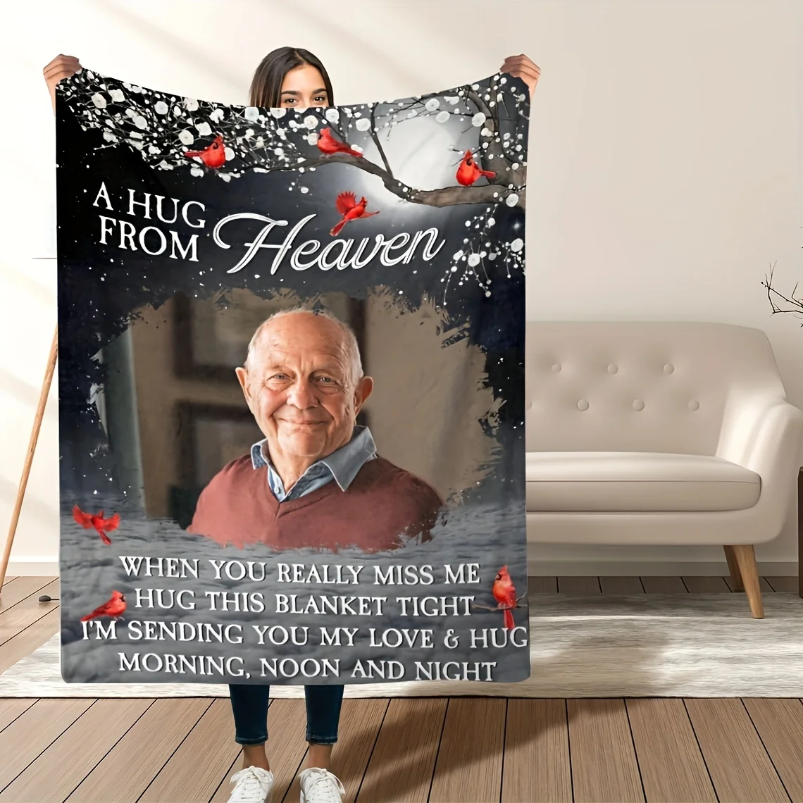 1 Stück personalisierte Foto-Überwurfdecke für alle Jahreszeiten, Vintage-Stil, weicher Flanell, Sofaüberwurf für Erinnerungs-Andenken-Geschenk