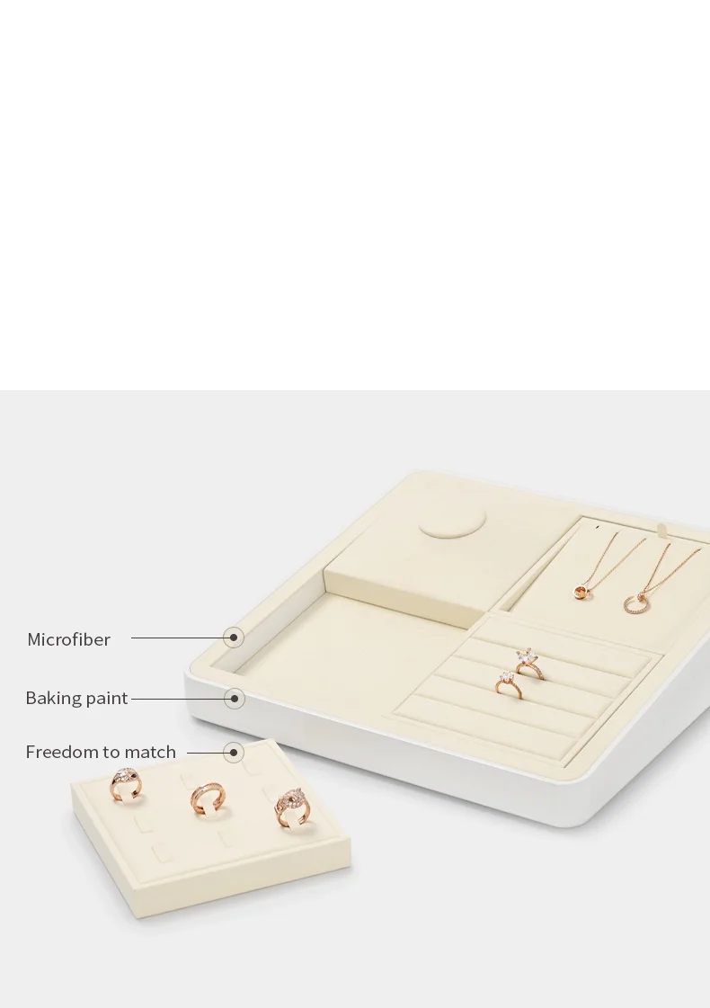 Oirlv Mikrofaser Beige Schmucktablett für Ringe, Ohrringe, Halsketten, Armbänder, Organizer-Tablett, Schmuck-Display-Set für Schaufenster – Detail 8