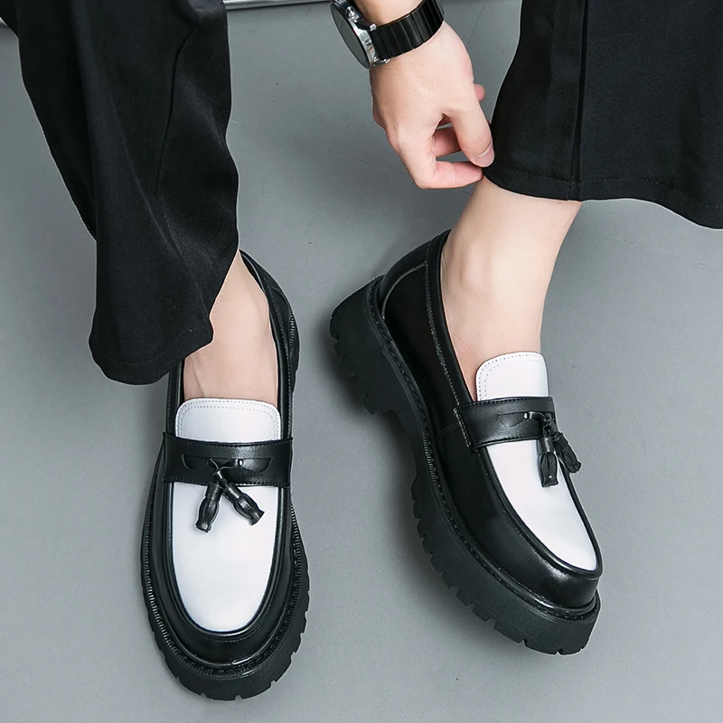 Round Toe Shoes Tassel Loafers Mens Party and Business Loafers Thick Soled Men Dress Platform Shoes Comfortable Breathable Shoes