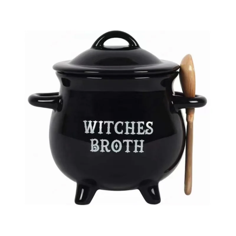 Halloween Witches Broth Cauldron Mug Candy Jar Ceramic Witch Mug Ghost Mug Black for Banquet Festival Halloween Decoration