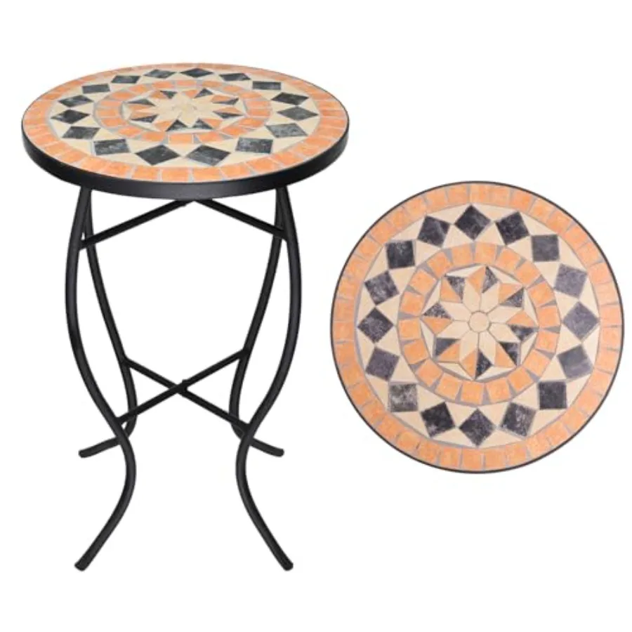 

Mosaic Outdoor Side Table - Small Patio Table Coffee Outside Accent Tables Round End Plant Tables for Bistro Balcony Porch Outd