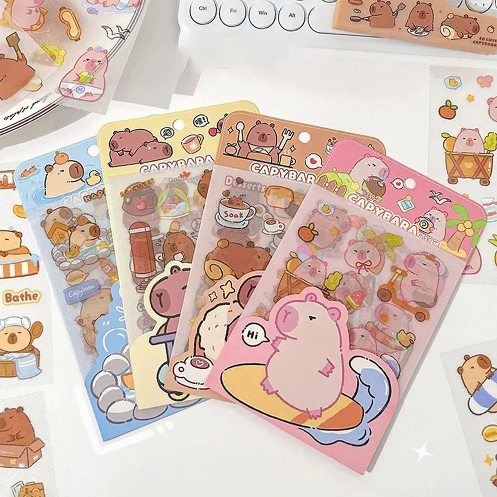 4 Pcs/bag Cartoon Capybara Sticker Creative Waterproof Capybara Ledger Material Aesthetic Cute Stationery Sticker Diary