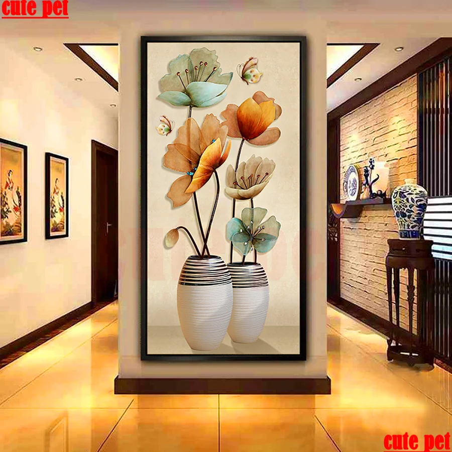 

large Painting embroidery European-style still life vase flowers diamond painting Cross Stitch mosaic pictures rhinestones Decor