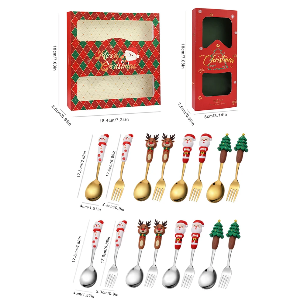 2/4Pcs Weihnachten Geschirr Edelstahl Mit Luxus Geschenk Box Geschirr Dessert Gabel Kaffee Löffel Santa Besteck für Weihnachten