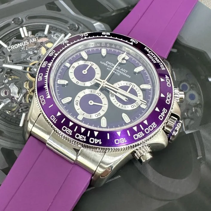CRONUSART Men Chronograph Watch 42mm Automatic Mechanical Wristwatch 50M Waterproof Luminous Sapphire Mirror Ceramic Bezel