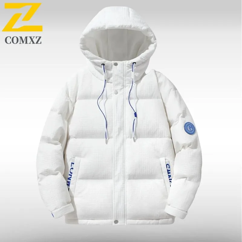 COMXZ 2025 Mens Womens Winter Waterproof Hooded Puffer Jacket Korean-Style Outdoor Sports Workwear solid color Warm Tactics Coat
