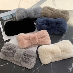 headband women natural rex rabbit fur hairbands winter warm knitted headwear