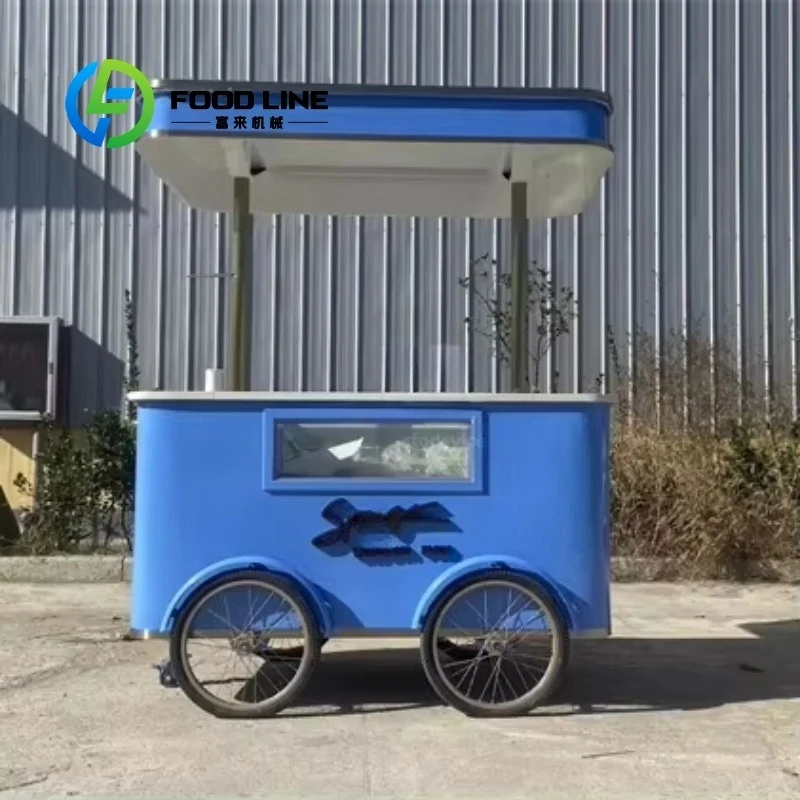 Customized Commercial Portable Ice Cream Push Cart with Freezer Street Vending Trolley for Popsicle & Fast Food Sales