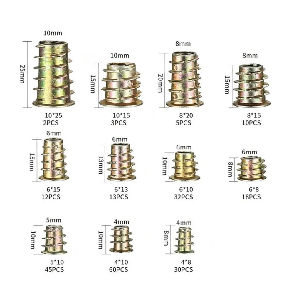 Threaded Inserts for Wood Zinc Alloy Hex Socket Nuts 230 pcs to Coarse External Internal Threads for Cabinets Tables