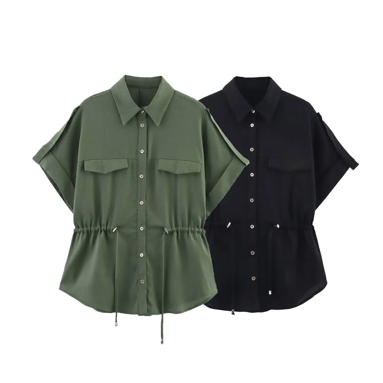 

2025 New Women's Clothing European and American Style Temperament Versatile Linen Blended Safari Shirt