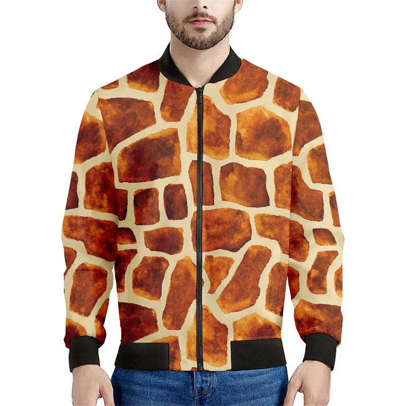 Fashion Giraffe Skin 3d Printed Jacket Men Spring Loose Sweatshirt Kids Cool Casual Bomber Zipper Jackets Streetwear Tops Coat