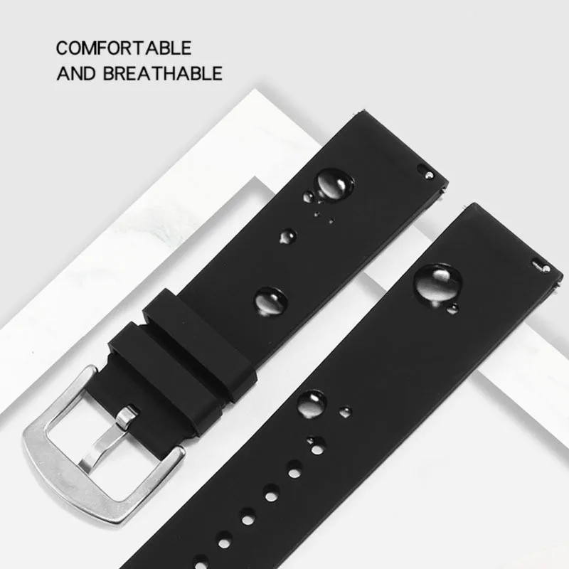 20mm 22mm Universal waterproof ventilation watchband Silicone smartwatch strap Quick Release bracelet for Samsung Omega Huawei