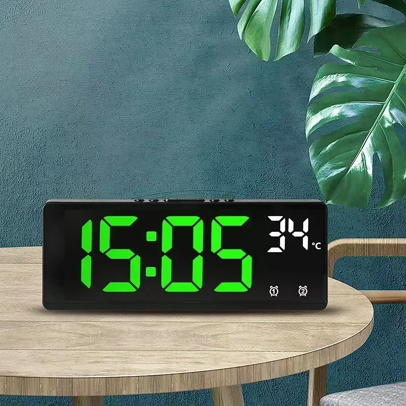 Voice Control Digital Alarm Clock Temperature Dual Alarm Snooze Desktop Table Clock Night Mode 12/24H LED Clock Watch Desk