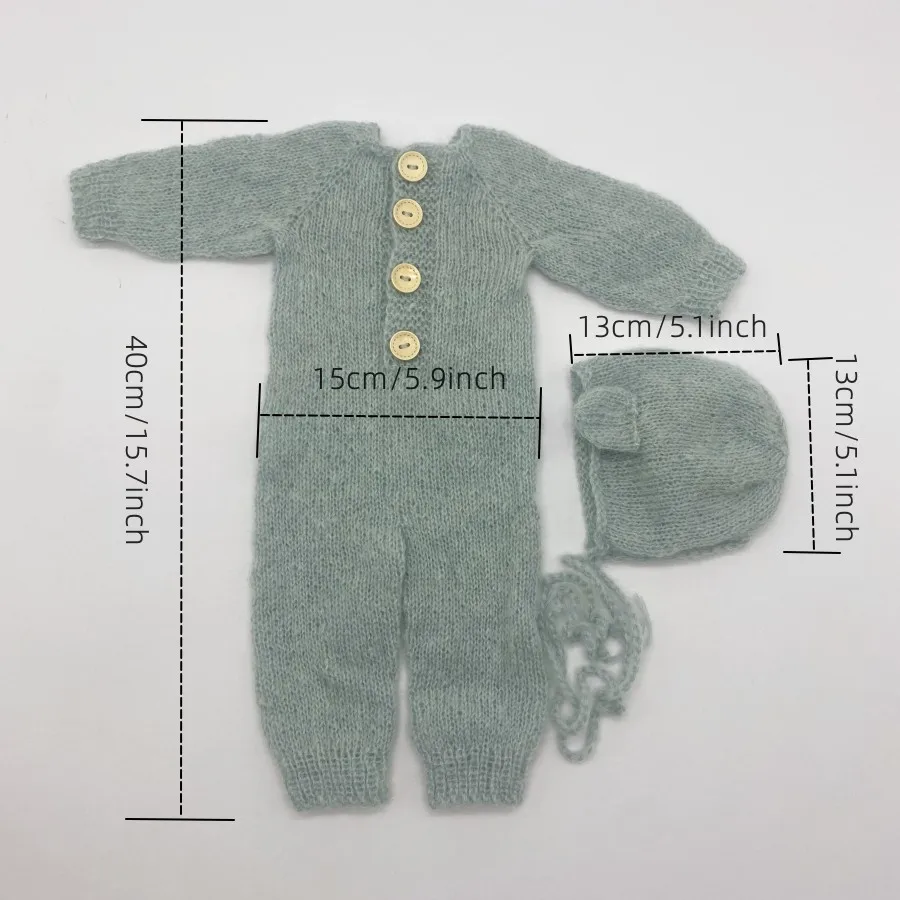 Hand Made Newborn Mohair Onesie  Photography Props Baby  Bear Bonnet & Romper Set