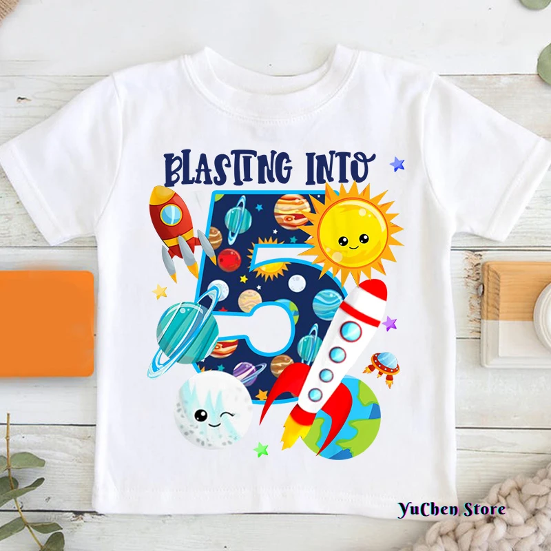 Boys Birthday T Shirt Boys Shirts Astronaut Matching Shirt Personalized Space Party Kids Summer Custom Name Toddler Baby Shirt