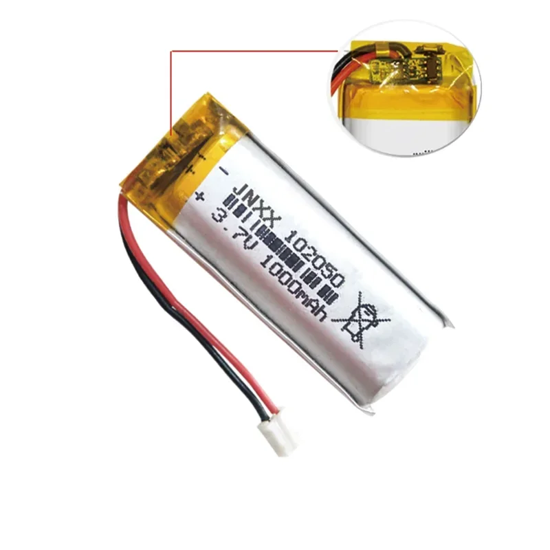 102050 Lithium Polymer Battery 3.7V 1000mAh Rechargeable Battery for GPS Logger LED Light Beauty Device Replacement Battery