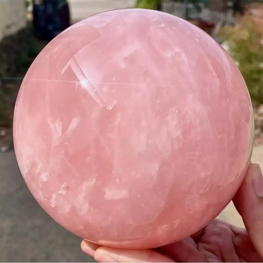 Natural Pink Rose Quartz Crystal Healing Ball Sphere + Stand