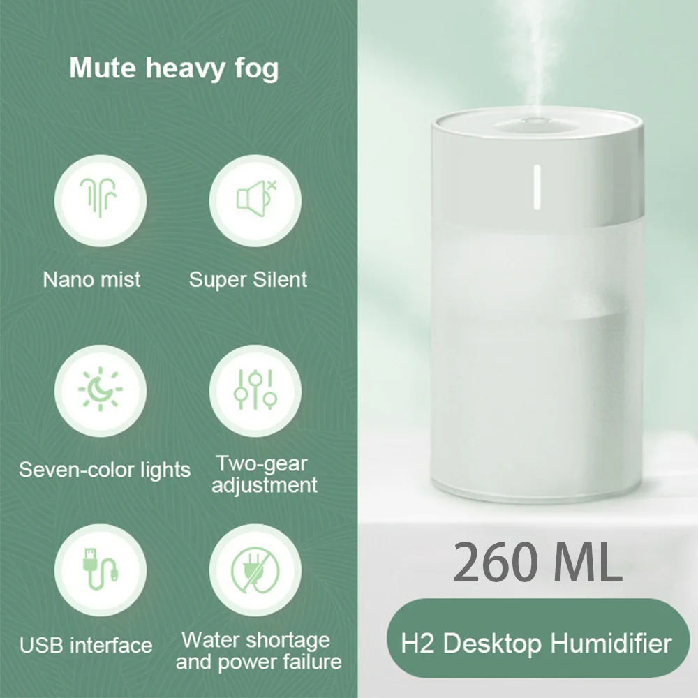 Usb Ultrasone Luchtbevochtiger 260Ml Led Lamp Mini Essentiële Olie Diffuser Auto Luchtreiniger Aroma Anion Mist Maker Met Romantische licht