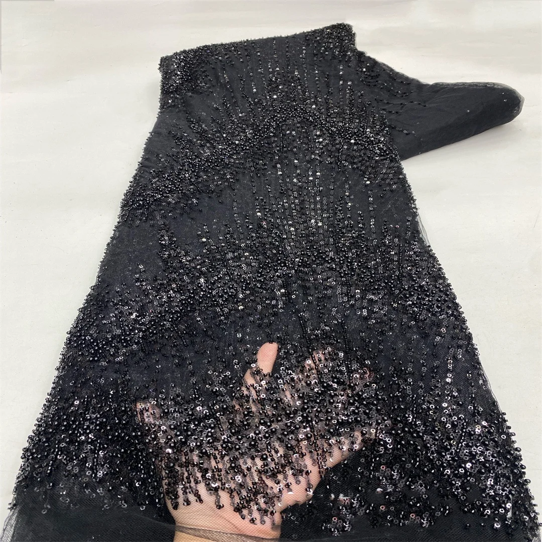 8 Colors Full V Striped Embroidered Tube Sequin Lace Evening Party Cocktail Dress Material Density Beaded Mesh Fabric