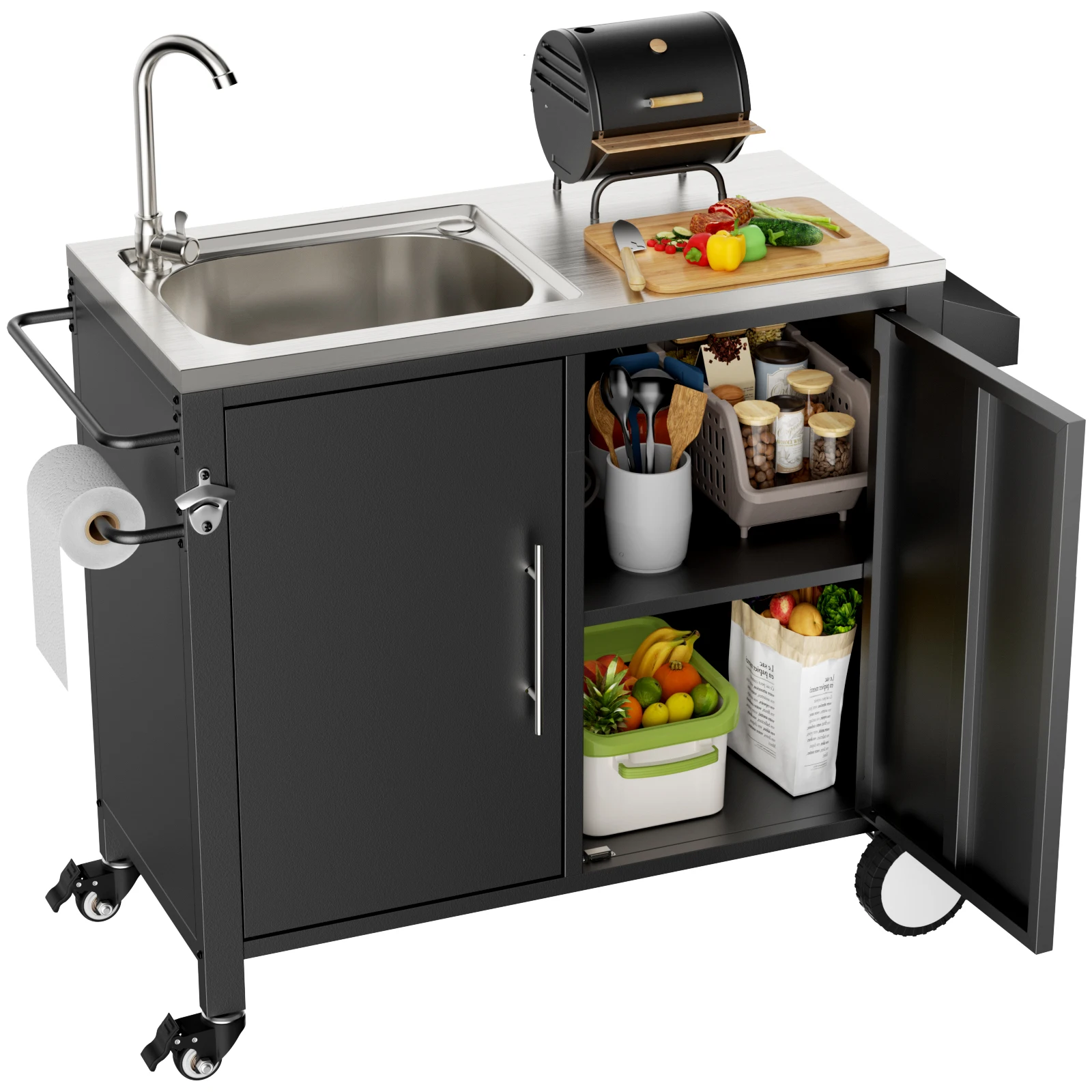 

#Outdoor Grill Table With Sink, Grill Cart With 304 Stainless Steel Sink And Cabinet, Outdoor Grill Cart, Outdoor Cart Sink
