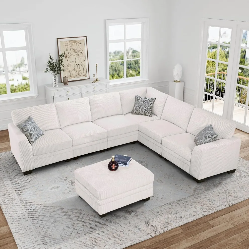 

Oversized Modular Sectional Sofa,7 Seat U Shaped Couch with Ottoman,Corduroy Sofa with Deep Seat,Convertible Large