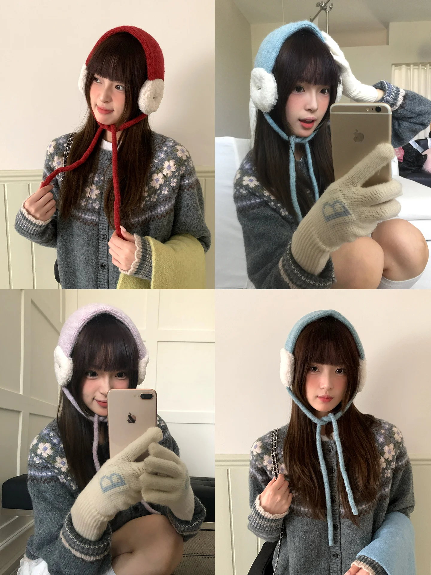 Retro Fashionable Versatile Lace-Up Earmuffs For Women Autumn And Winter Warm Fuzzy Color-Blocked Knitted Earmuff