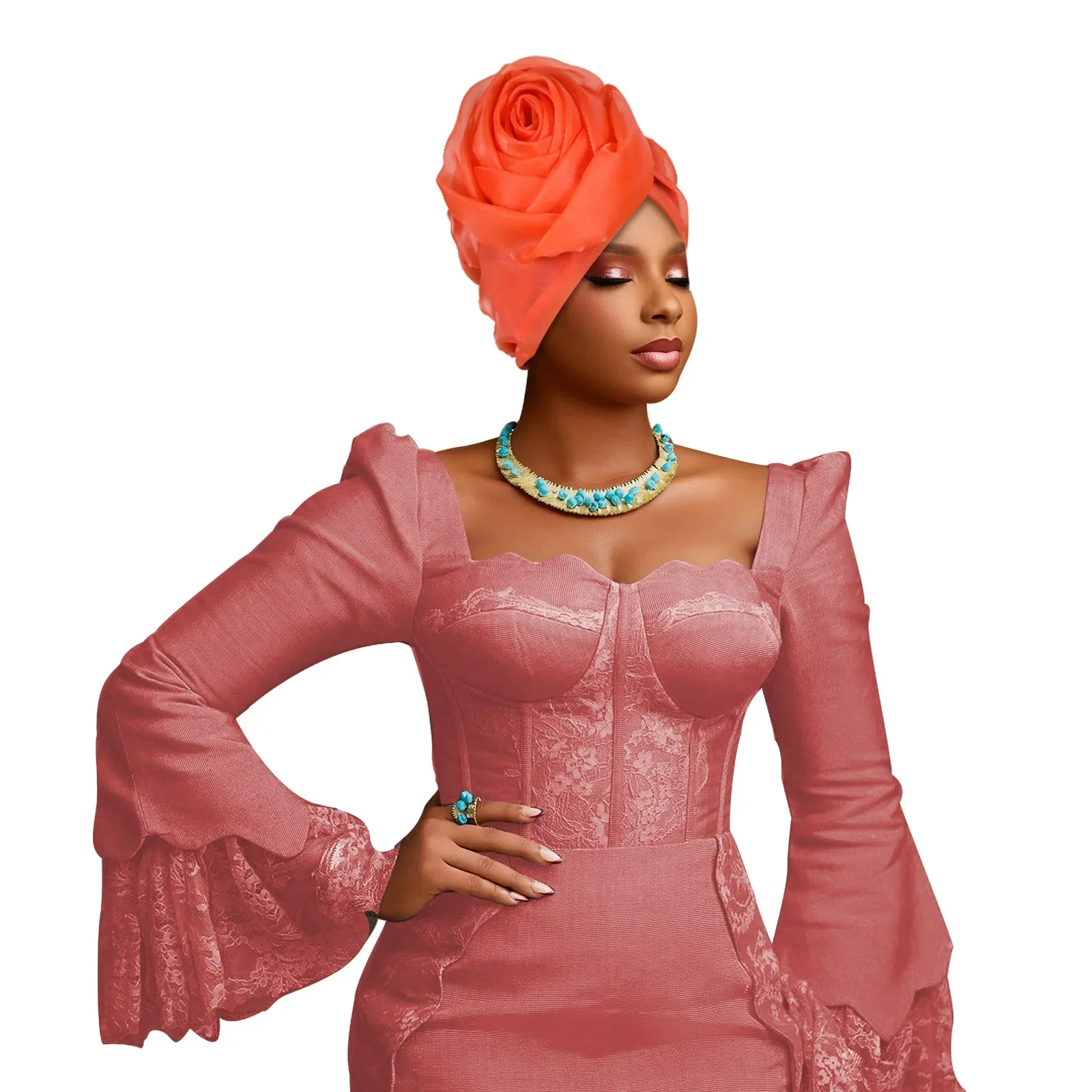 أنيقة زهرة عمامة المرأة الأفريقية السيارات Gele Headties بونيه مسلم الحجاب قبعة رئيس التفاف أغطية الرأس نيجيريا حفل زفاف القبعات #1