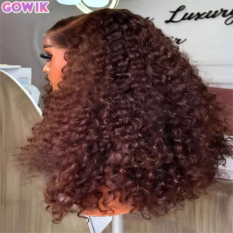 

Deep Wave Chocolate Brown Human Hair Wig 13X6 Hd Lace Frontal Wig Colored 30 Inch Curly Lace Front Wigs Pre Plucked Pre Bleached