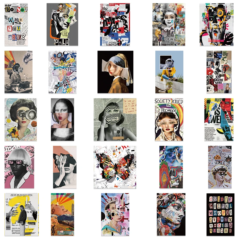 50pcs Modern Art Magazine Cover Aesthetic Stickers Water Bottle Laptop Decals Luggage Diary Skateboard Waterproof Vinyl Sticker