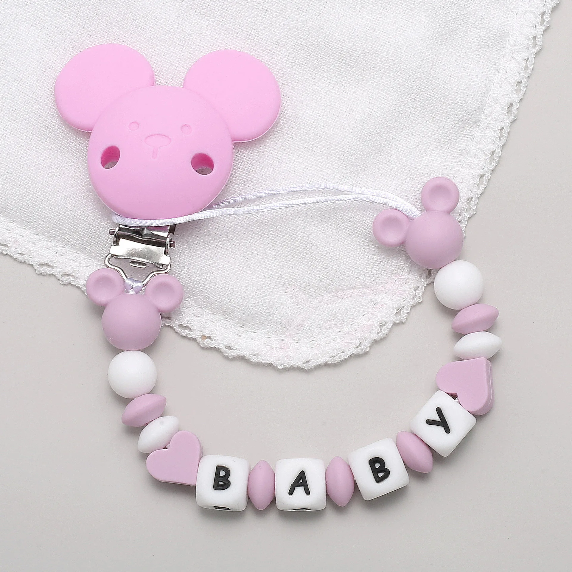 INS Baby Pacifiers Clips Personalized Name Cartoon Silicone Dummy Nipples Holder Clip Chain  Accessories Teething Toys BPA Free