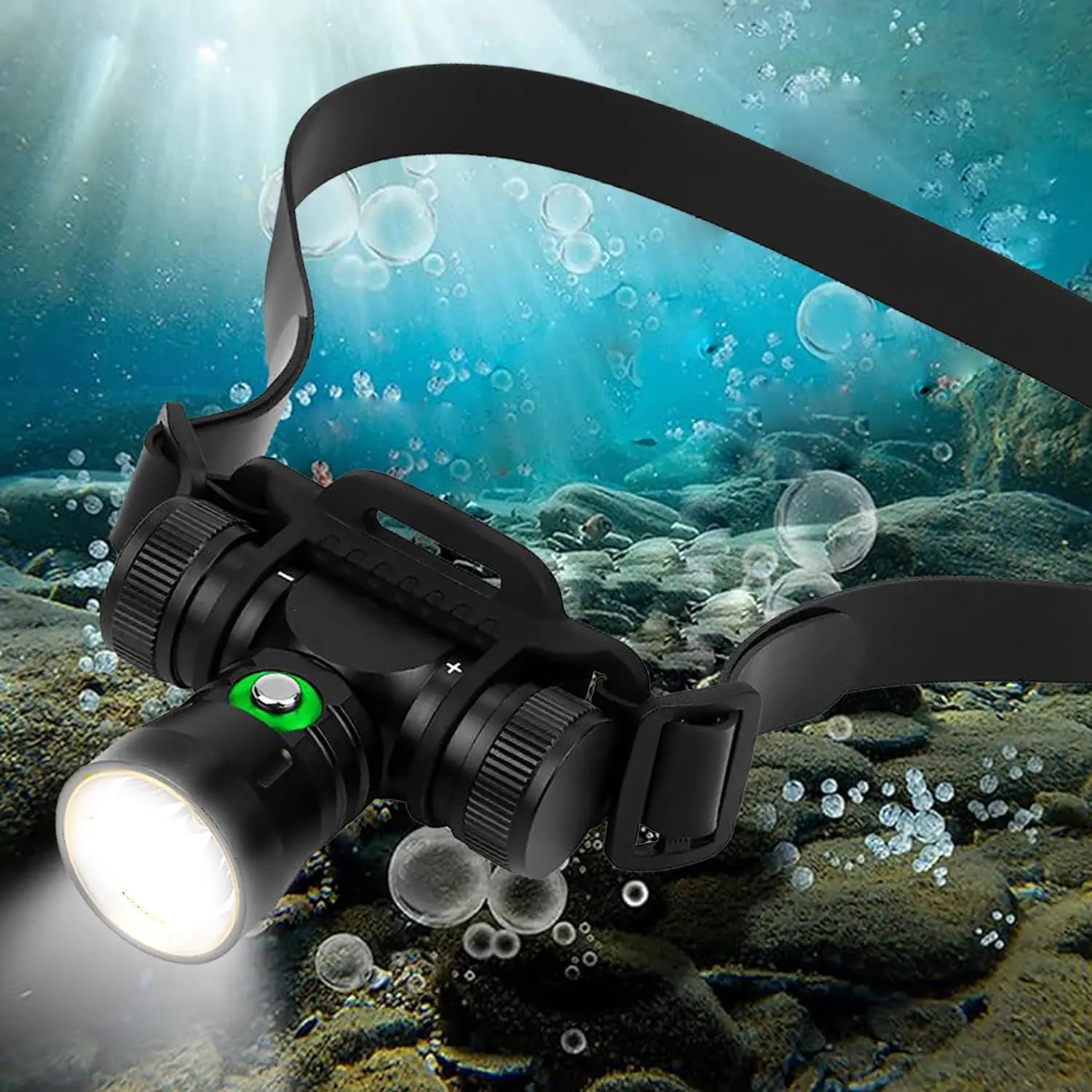 LED Diving Headlamp Rechargeable 8000 Lumen Rechargeable Underwater Head Flashlight 3 Modes IPX8 Waterproof Scuba Dive Light