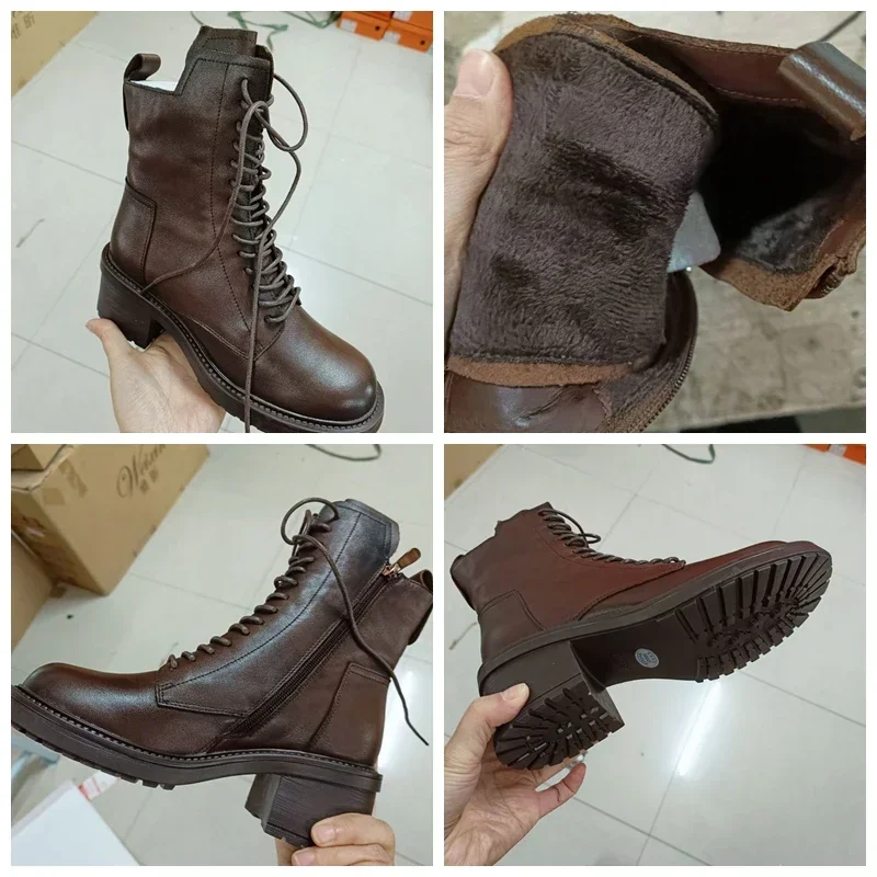 Koznoy 6 cm vintage etnische zip-platform enkel motorfiets echt leer lente herfst Britse stijl laarzen vrouw hoge hak schoenen