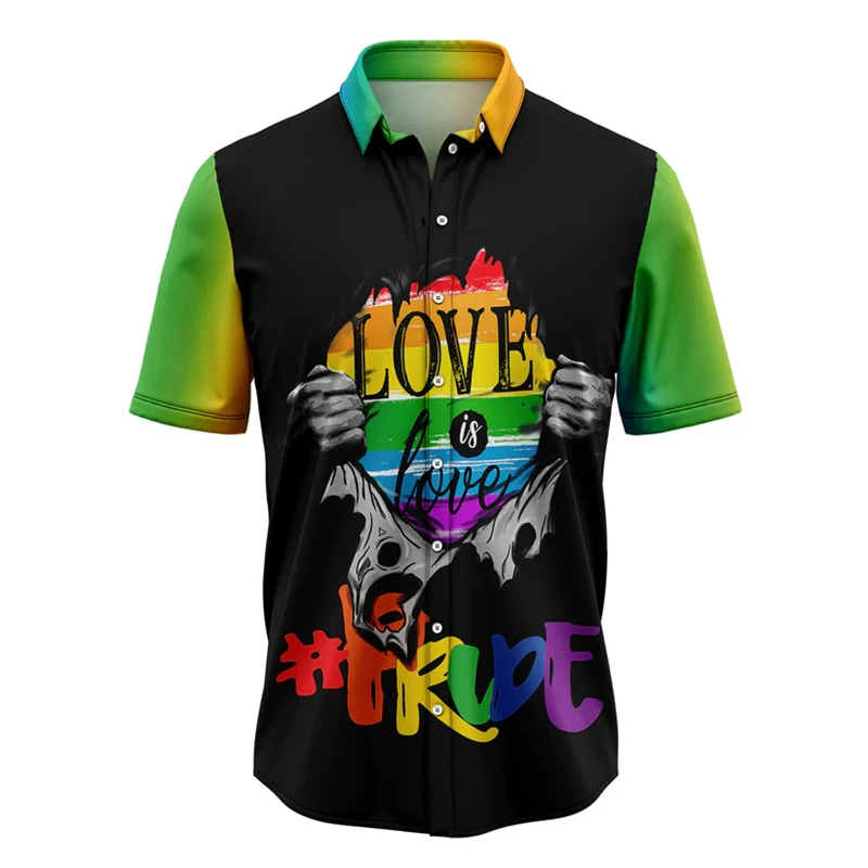 

Rainbow LGBT Pattern Hawaiian Shirts Summer Fashion Pride Short Sleeve 3D Printed Unisex Shirt Casual Oversized Button Blouse