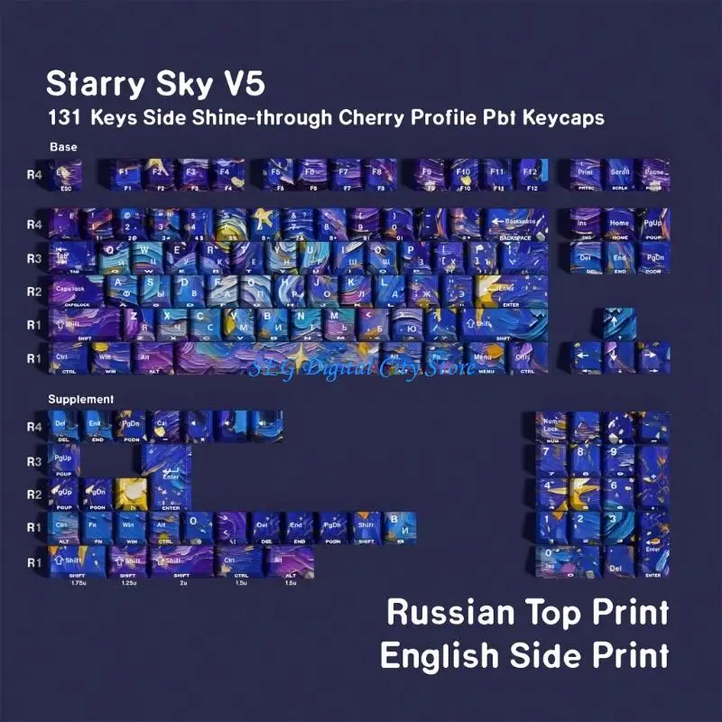 U75B Full Set Of 130 PBT Keycaps With Double Shot Side Print And Cartoon Art Theme For Gaming Keyboards