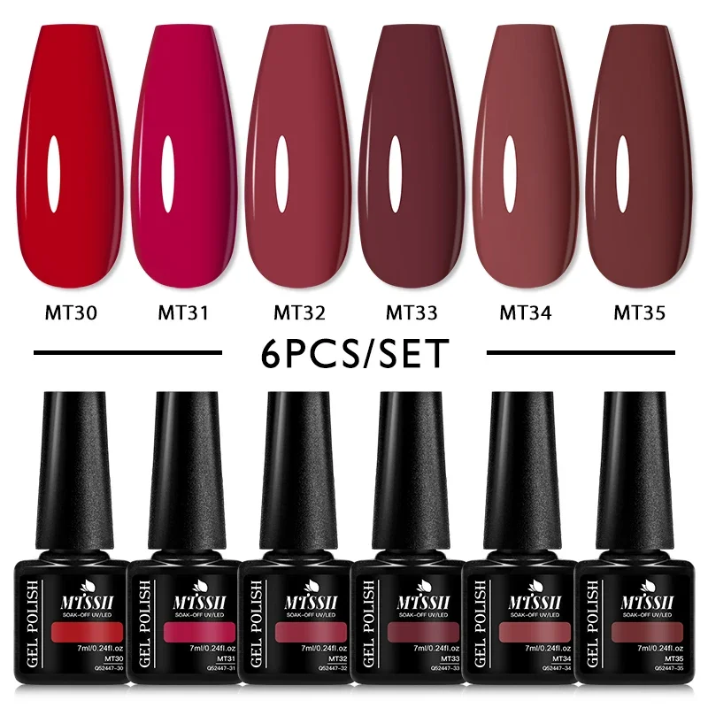 MTSSII 6-teiliges Gel-Nagellack-Set für Nägel, nackt, rosa, rot, grün, Soak Off UV-Gel, LED-Nagellack-Set für die Maniküre, die ganze Saison über