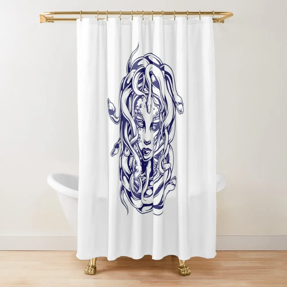 

Medusa Gorgon woman face with snakes for hair from greek mythology blue Shower Curtain Shower Set Curtain