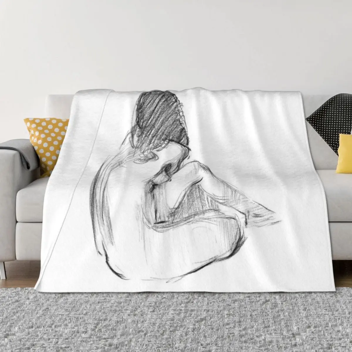 Contour Nude line drawing, Sexual art, Sensual bedroom art, Modern Line Drawing Abstract female form Erotica illus Throw Blanket