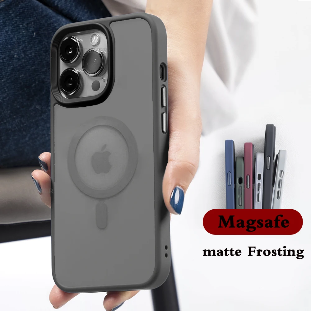 Luxury Frosting Titanium Gray Case For IPhone 15 14 13 12 11 Pro Max Plus Frosted Magsafe Magnetic Wireless Charge Protect Cover